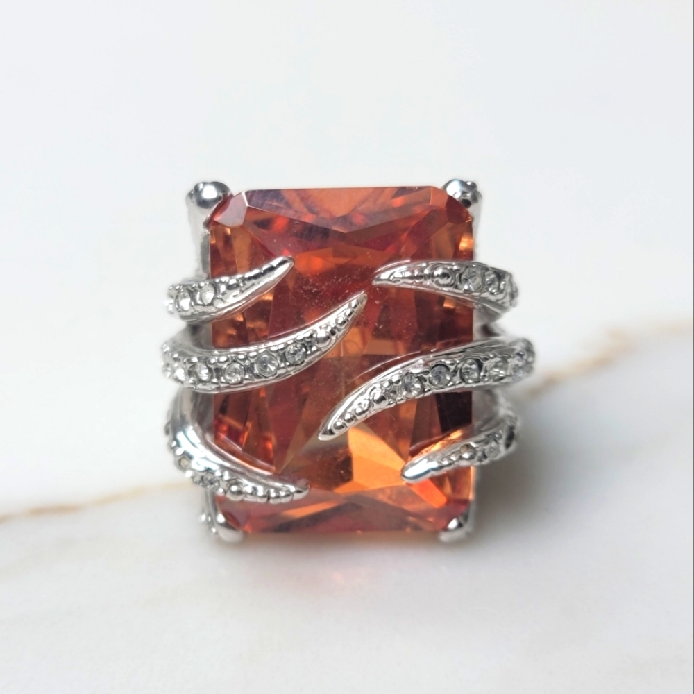 Orange/Amber Large Stone Cocktail Ring